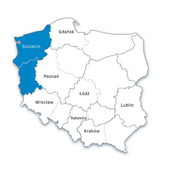 Mapa Polski - URE oddział północno-zachodni