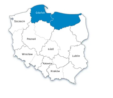 Mapa Polski - URE oddział południowo-zachodni