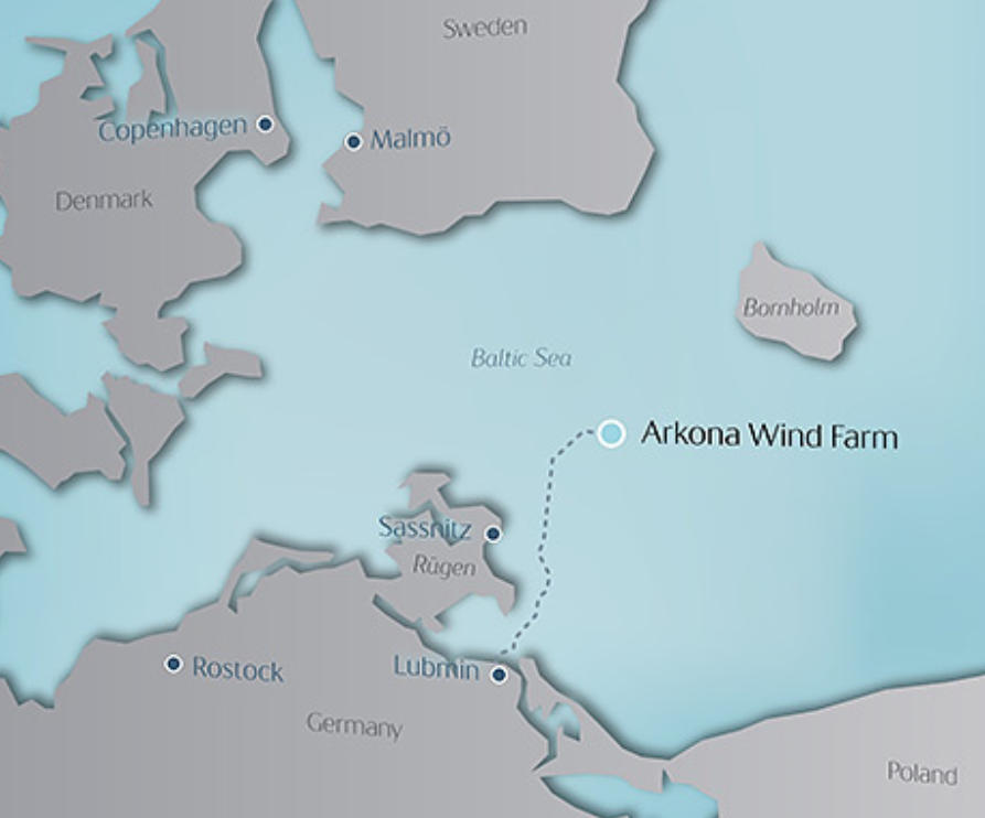 mapa z lokalizacją farmy wiatrowej Arkona