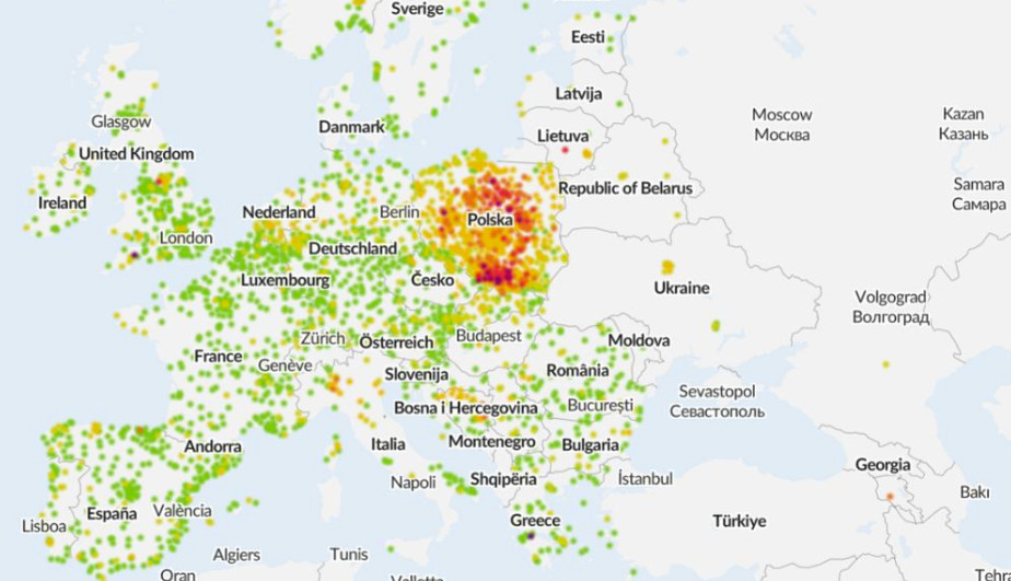 Polska czerwoną plamą na mapie Europy