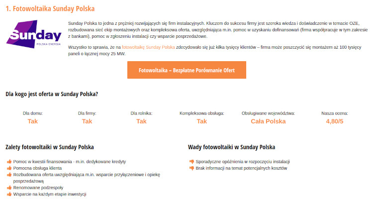 Ranking firm fotowoltaicznych Enerad.pl